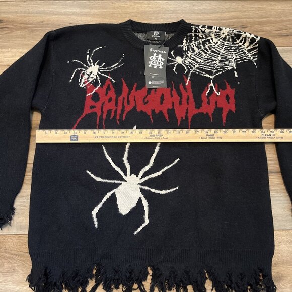 Men's Supermade Knit Sweater SZ XL Black Spider Web Streetwear Frayed NWT - Picture 6 of 8